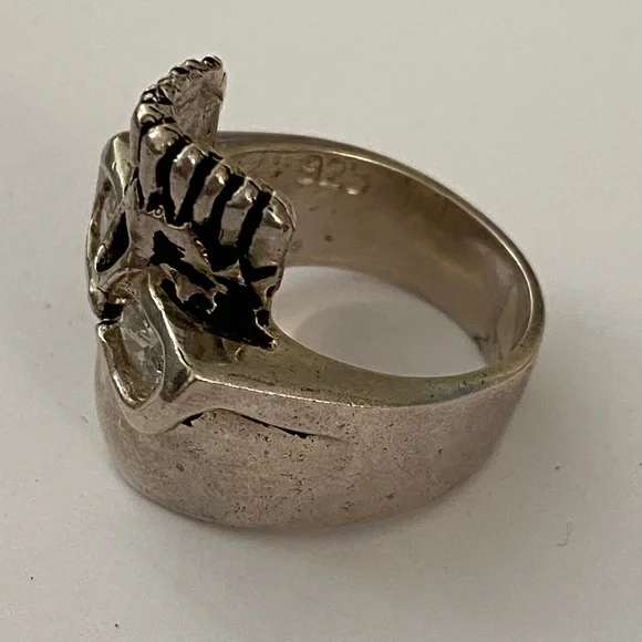 925 Silver skull ring sugar biker clear cz stones - Picture 4 of 5